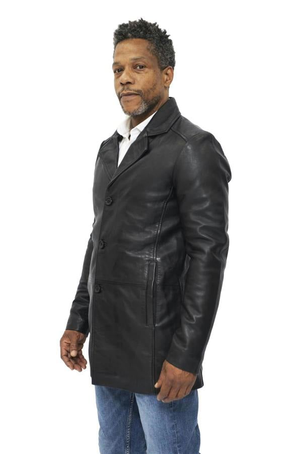 Infinity Leather Mens 3/4 Black Leather Coat-Rosario