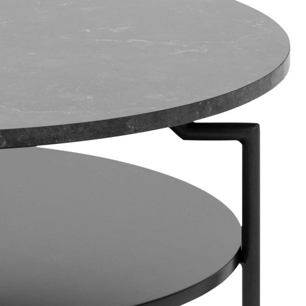 Furniture To Go Goldington Round Coffee Table with Black Marble Melamine Top & Black Legs