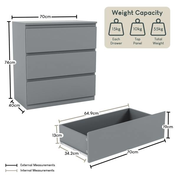 Vida Designs Denver 3 Drawer Chest, Black