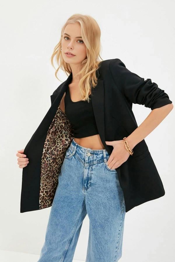 WOVCOR Woven Blazer Jacket with Lining Detail