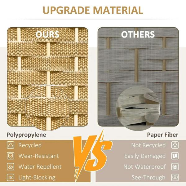 Woven rattan-style privacy screen panel material closeup, natural color texture
