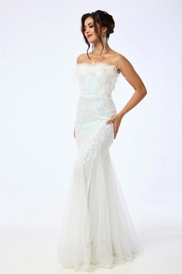 LuvForever Pearl - White Bandeau Sequin Maxi Dress