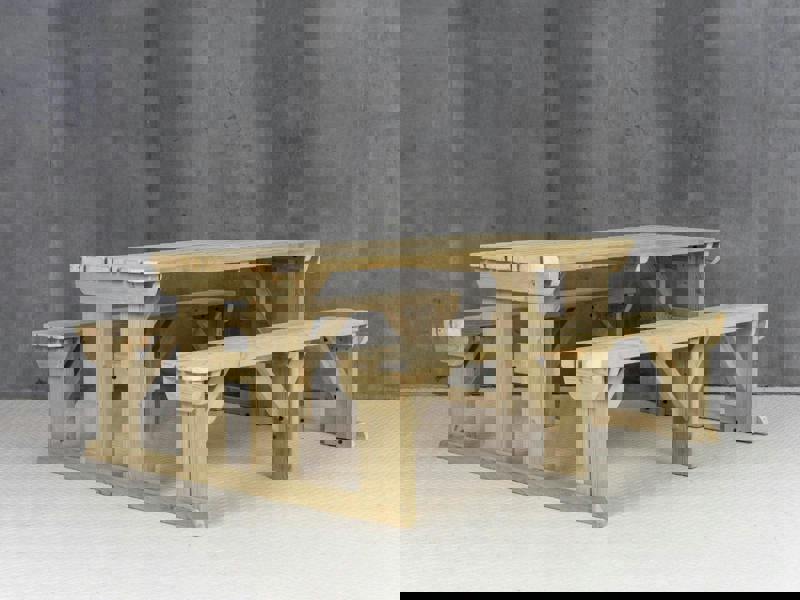 Abies Rounded Picnic Table and Benches Set - Wooden Outdoor Dining Set for Gardens and Patios