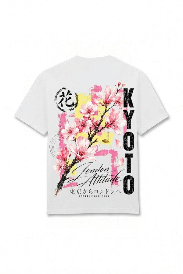 London Attitude Japanese Blossom Oversized Heavyweight T-Shirt in White