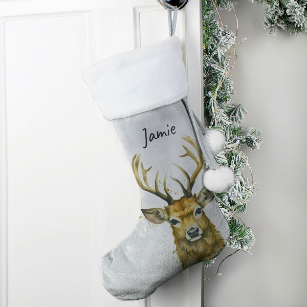 Personalised Memento Company Personalised Stag Silver Grey Stocking