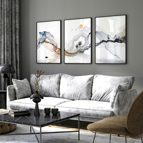 Framed print set of 3 | Landscape wall art for Living room