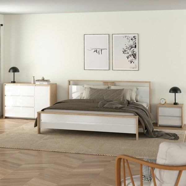 Furniture To Go Next Nightstand 2 Drawers Jackson Hickory White high gloss