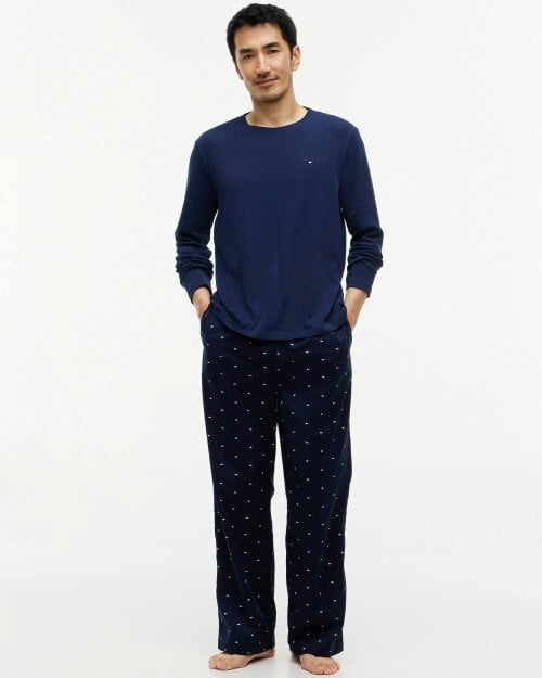 Tommy Hilfiger Long Woven Print Mens Pyjama Set - Carbon Navy/Carbon Navy Flag Aop