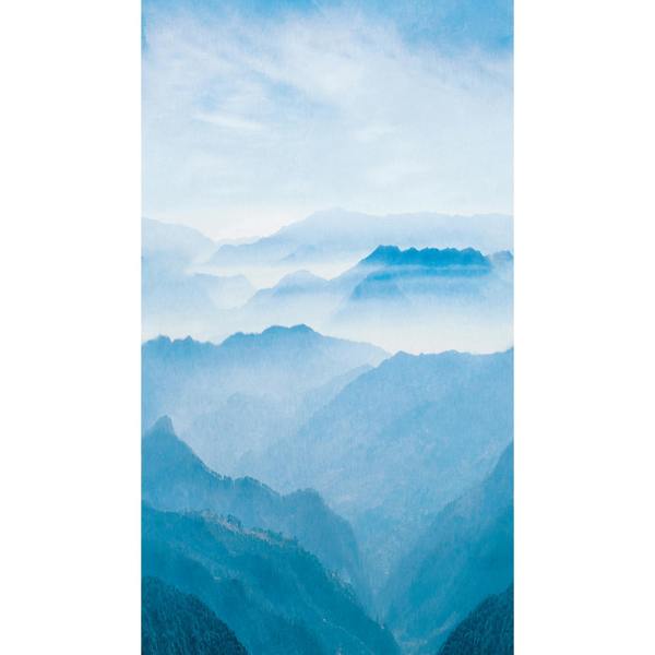 Grandeco Misty Mountain Landscape 3 panel repeatable Textured Mural, 1.59 x 2.8m Blue
