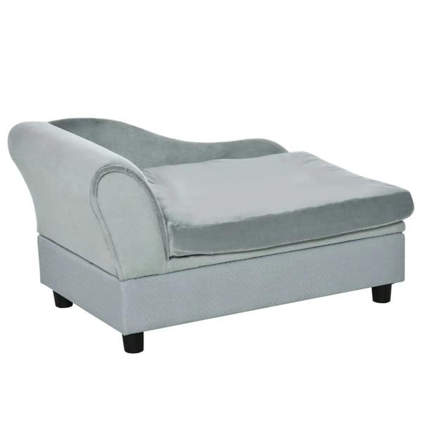 Light grey pet sofa chair with padded cushion and curved armrests