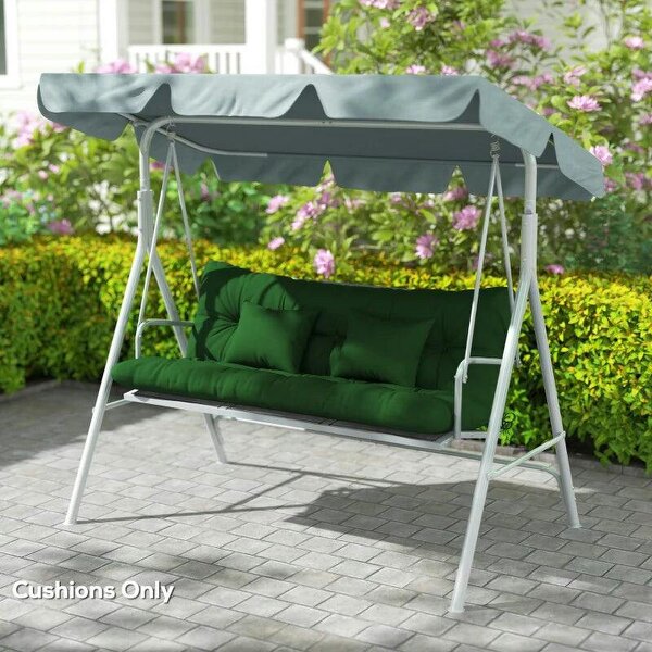Outdoor Seat Cushions Back Cushion with 2 Pillows, Water Repellent Seat Pads for 3-Seater Chair, Green