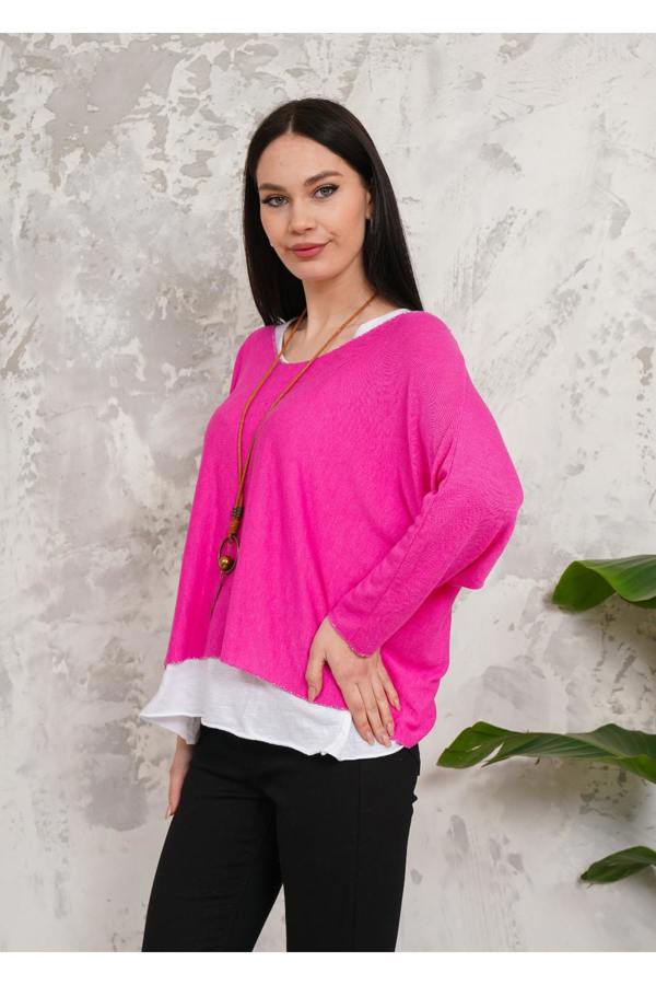 Hoxton Gal Oversized Long Sleeves Double Layered Top in Pink