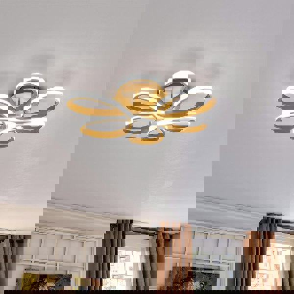 Golden Frame Modern Cool White LED Chandelier Ceiling Light Ceiling Lights Living and Home