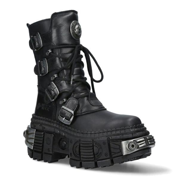 New Rock Mid-Calf Leather Platform Boots-WALL373-S3