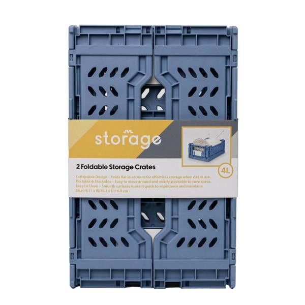 JVL STACKIT - Plastic Foldable Storage Crate - 4L - Blue