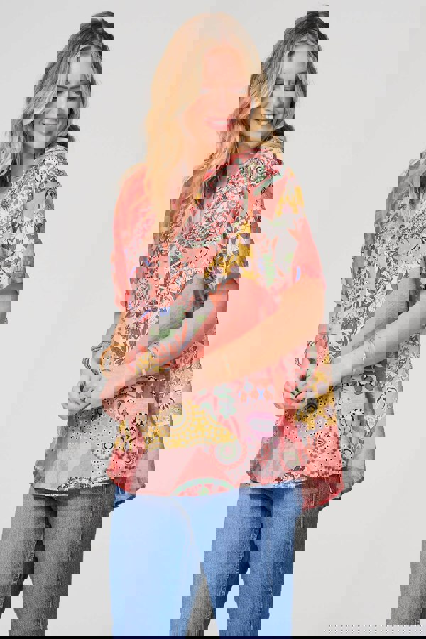 Pink | Patchwork Print 1/2 Sleeve Blouse