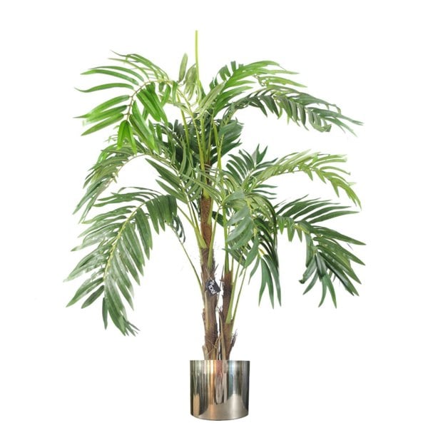 Leaf 120cm Realistic Artificial palm tree with pot with Silver Metal Planter