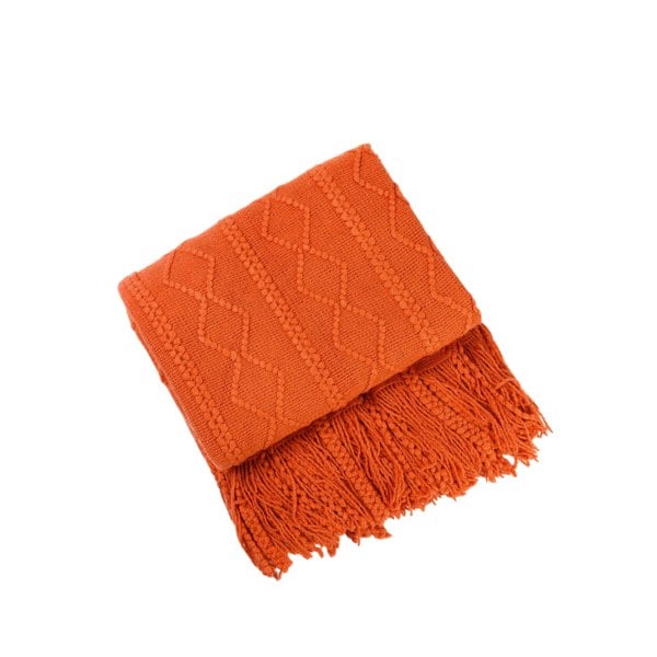 Anyhouz Anycozy Orange Throw Blanket Faux Cashmere Sofa Cover Vertical Bar Diamond Knit Plaid Tassels Blanket for Spring Summer 130*180cm