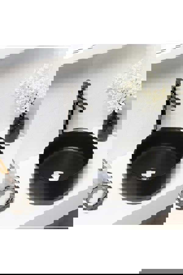 Living and Home Round Marble Black Vanity Bathroom Vessel Basin