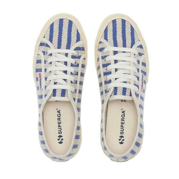 Superga Womens/Ladies Striped Flat Trainers - Blue/Off White - 