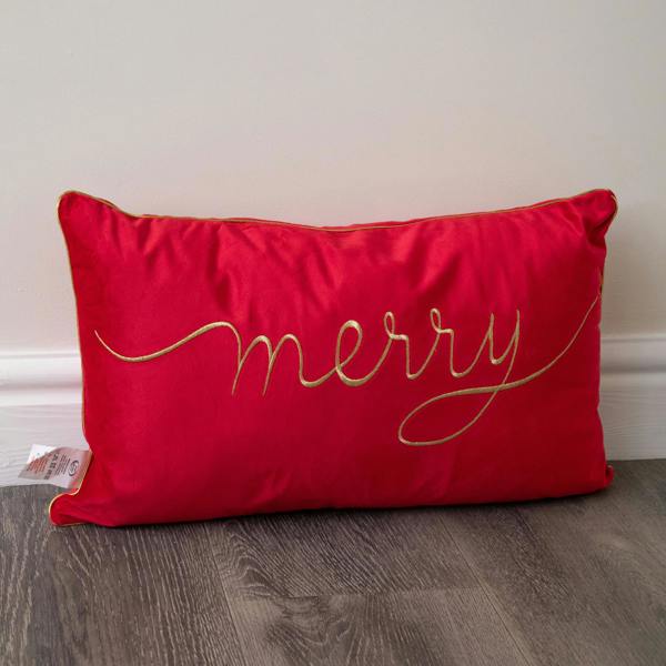 Samuel Alexander 49cm Red Merry Christmas Cushion with Gold Lettering & Trim