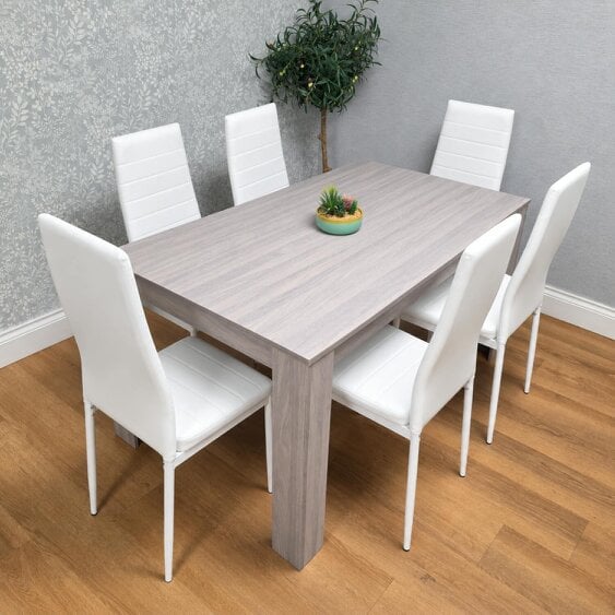 Kosy Koala Dining Table Set with 6 White Faux Leather Chairs Dining Furniture Set