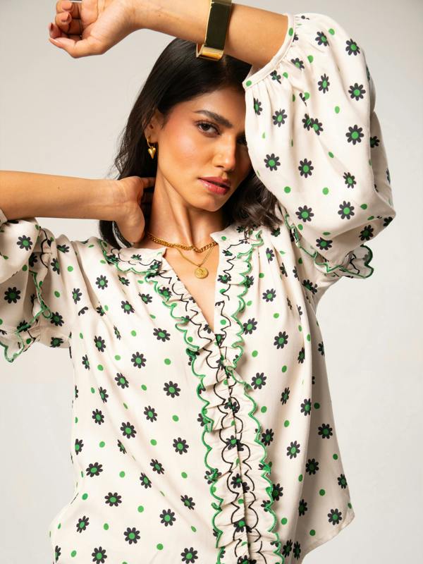 Rose & Nancy Joyce Cream Daisy Polka Dot Blouse