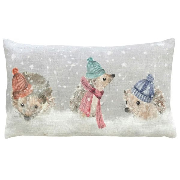 Evans Lichfield Hedgehog Christmas Cushion Cover - Off White/Brown