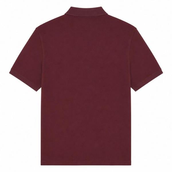 Back view of a plain burgundy Lyle & Scott short-sleeved polo shirt with a classic collar and ribbed cuffs.