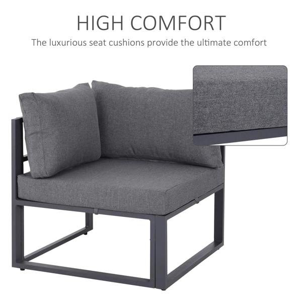 Grey outdoor sectional corner sofa with thick seat cushions and high back pillows