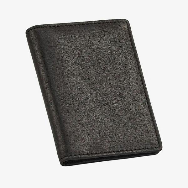 Black leather wallet on a white background