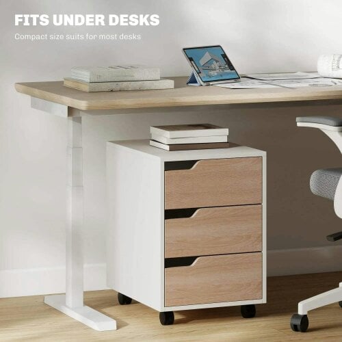 Bobobiy 3 Drawer Mobile File Cabinet, Vertical Filing Cabinet with Wheels for Home Office, Oak