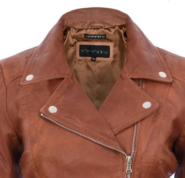 Infinity Leather Womens Tan Leather Biker Jacket-Sacramento
