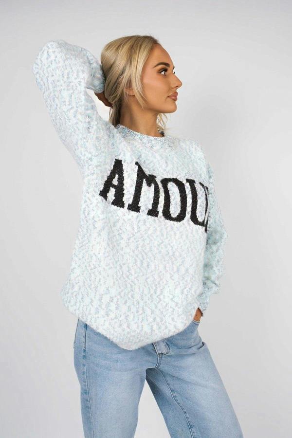 Zenya Fluffy Knit Oversized Jumper With Amour Slogan Detail - Orange