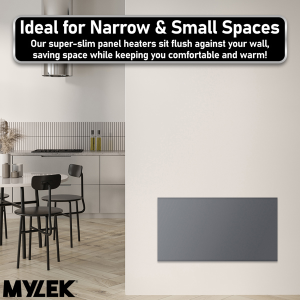 MYLEK Electric Radiator Panel Heater Grey WIFI Smart APP Eco 1500W Bathroom Safe Wall Mounted Timer Thermostat