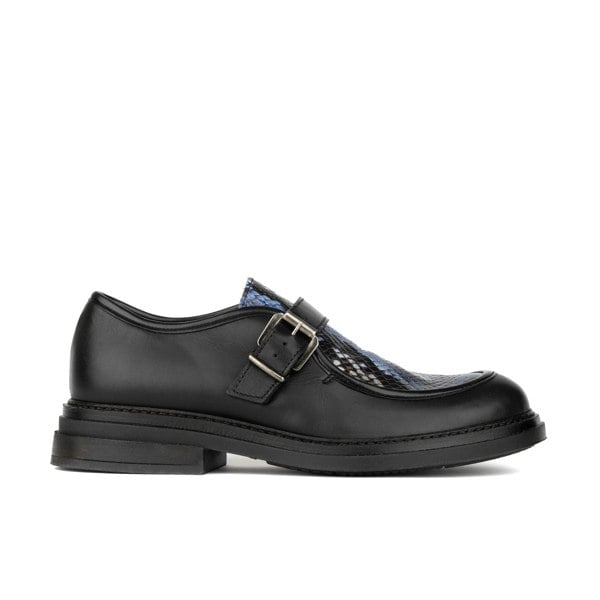 Embassy London Strapp - Black & Blue Snake - Women’s leather loafer with buckle