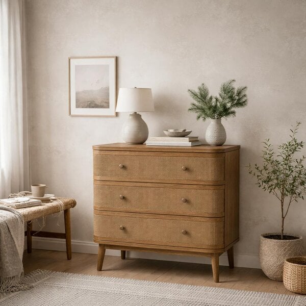 Wyld Haus Pasadena Natural Wood and Rattan Storage Chest 3 Drawers