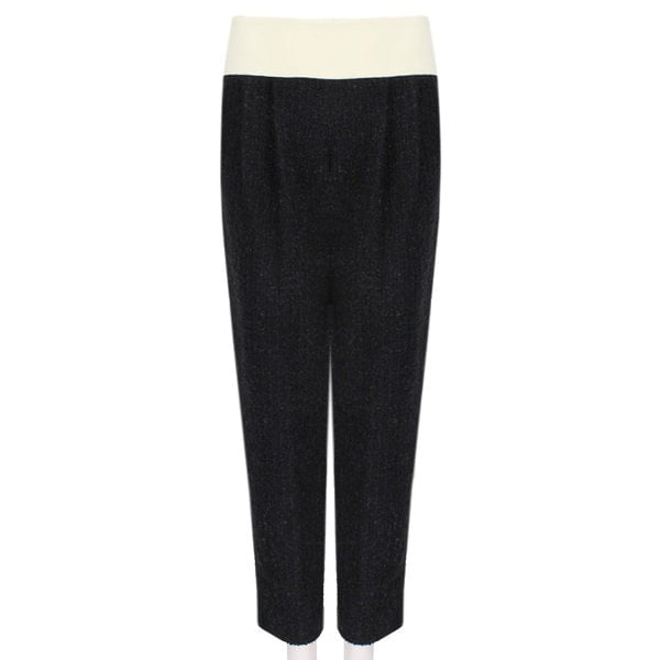 Giambattista Valli luxurious black tweed trousers with a contrasting waistband in ivory cream