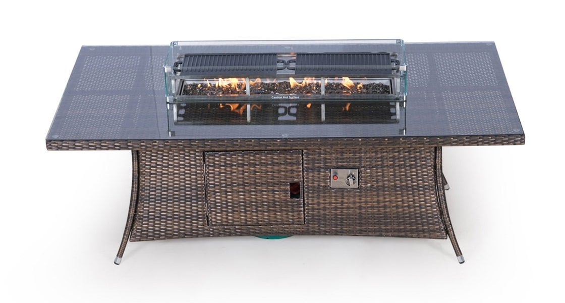 Giardino Fire Pit 8 Seater Rectangle Rattan Dining Table