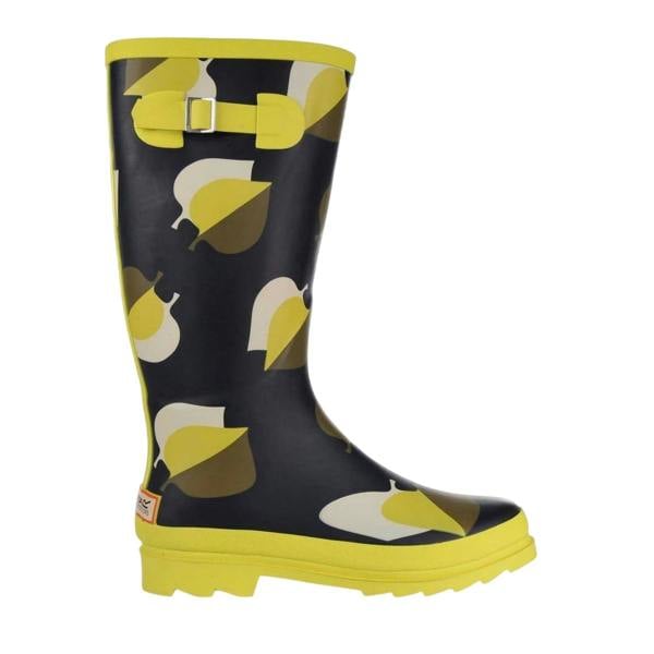 Regatta Womens/Ladies Orla Kiely Leaf Print Wellington Boots - Black Shadow Elm Yellow Print - 