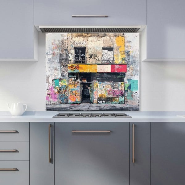 Warren Reed Urban Graffiti Shops Glass Kitchen Splashback - 00016