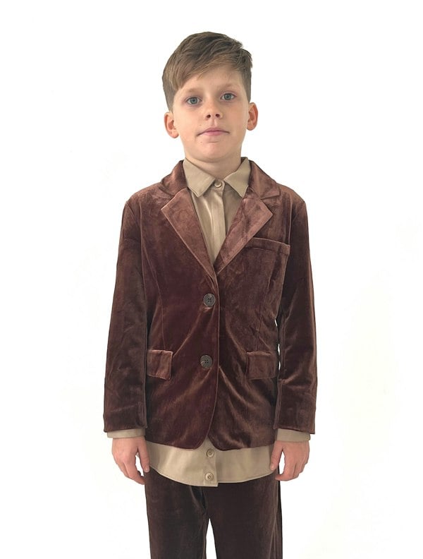 BALOU Boys Velvet Blazer - Brown