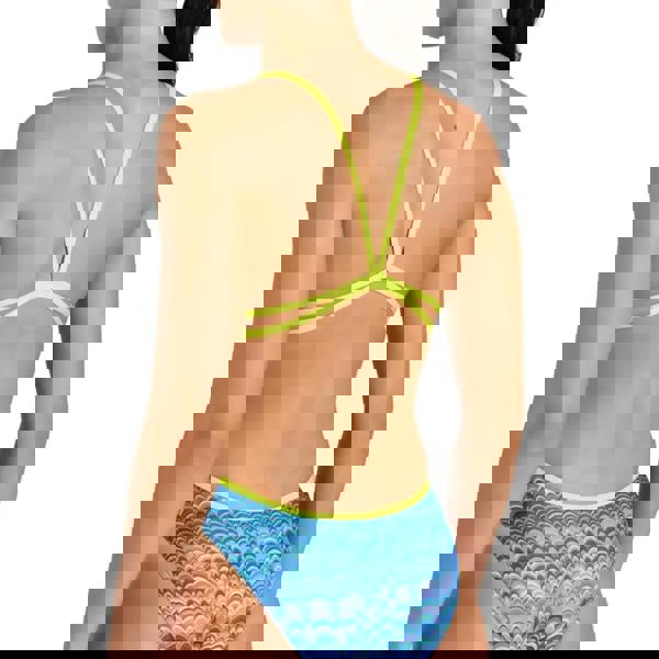 Arena Ondulation Lace neon yellow blue bikini with wave pattern