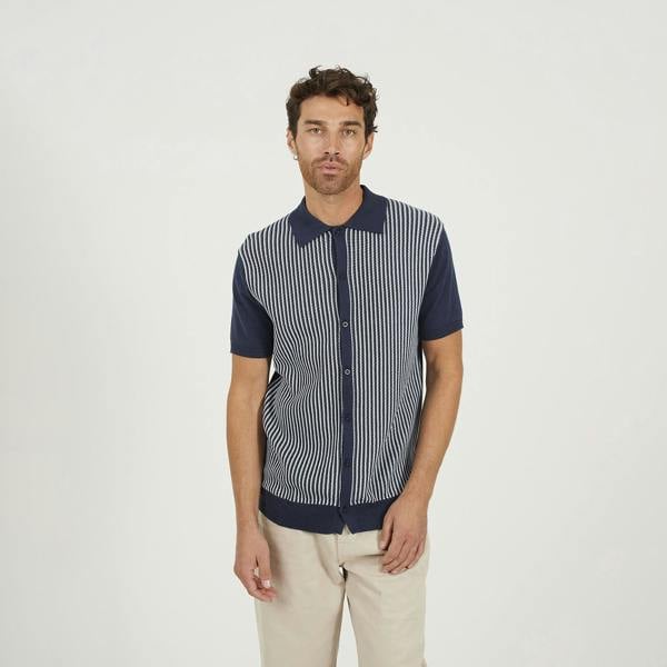 Brave Soul Navy Knitted Short Sleeve Shirt - Navy Image 1