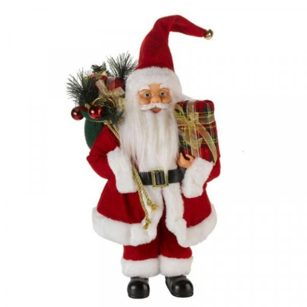 Samuel Alexander 60cm Red Standing Santa Claus Indoor Decoration with Present and Green Sack