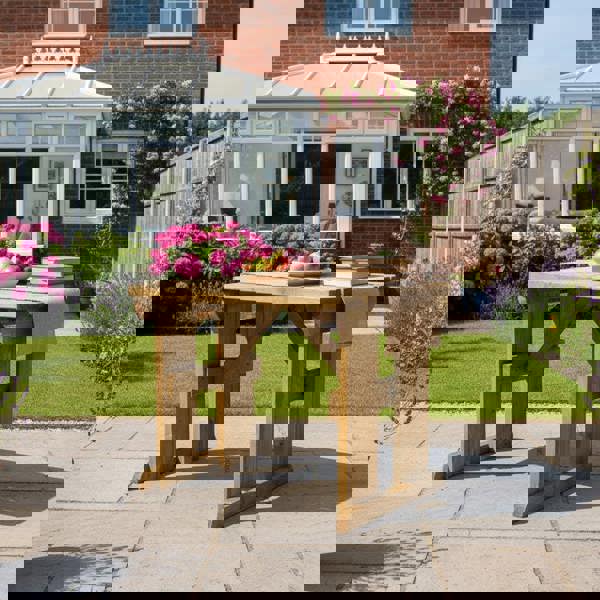 Arbor Garden Solutions Hollies Rounded Wooden Garden Table, Outdoor Picnic Dining Desk - Rustic Finish