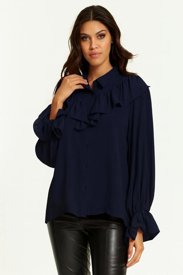 Hoxton Gal Oversized Frilled Front Shirt with Detailed Cuffs