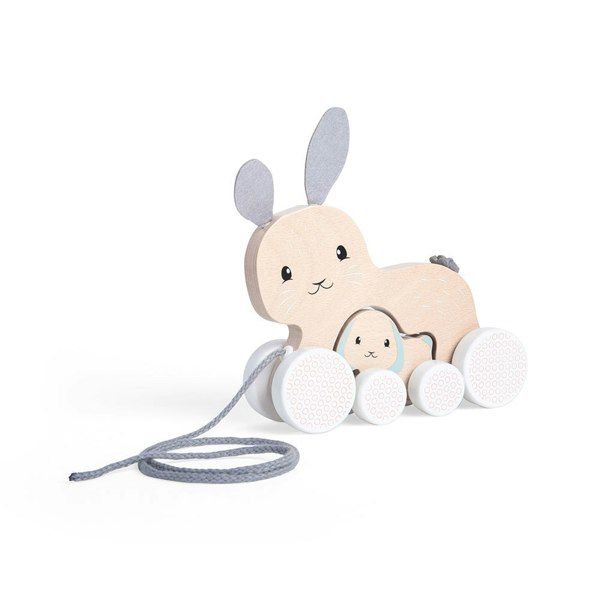 Bigjigs Toys Wooden Bunny & Baby Pull Along Toy With Grey Cord