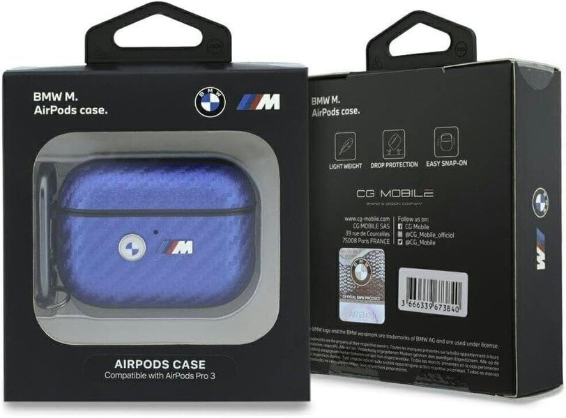 BMW M Carbon Metal Logo Case for AirPods Pro 3 Light Blue - BMAP326PCILB