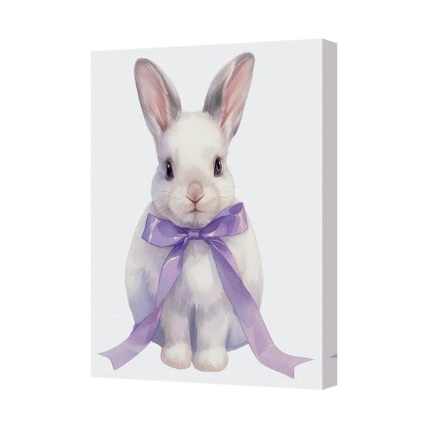 Benjamin Tate Design Canvas Wall Art Bunny With Purple Ribbon Bow Print